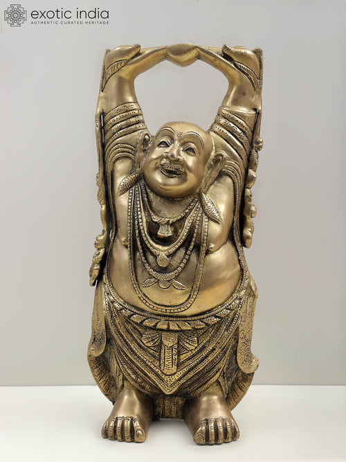 17" Laughing Buddha Brass Statue for Home Decor
