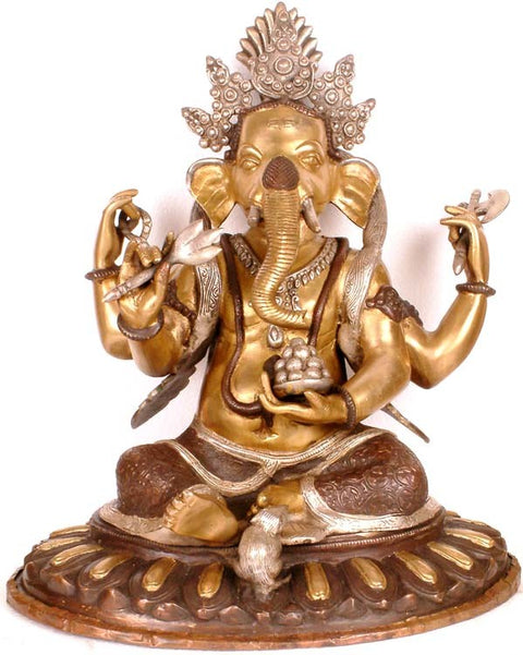 17" Lord Ganesha In Brass | Handmade | Made In India