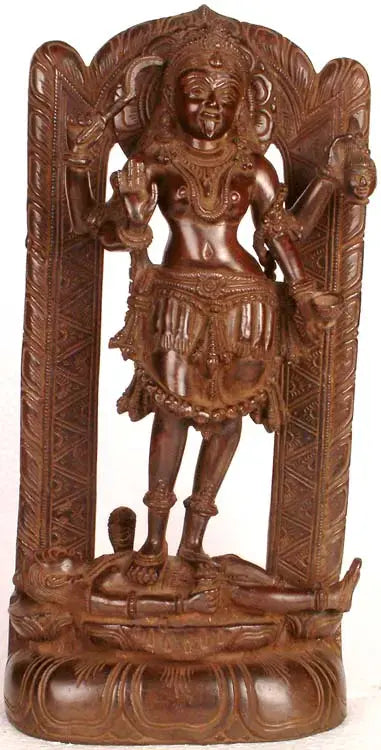 Goddess Kali Standing on Lord Shiva Brass Statue
