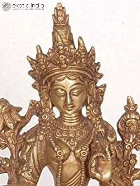 8" A Traditional Form of Green Tara (Tibetan Buddhist Goddess) In Brass | Handmade | Made In India