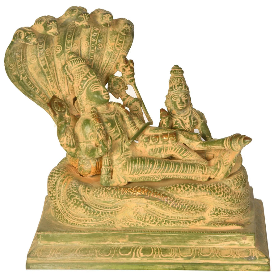 6" Shesha-Shayi Vishnu Brass Statue Handmade