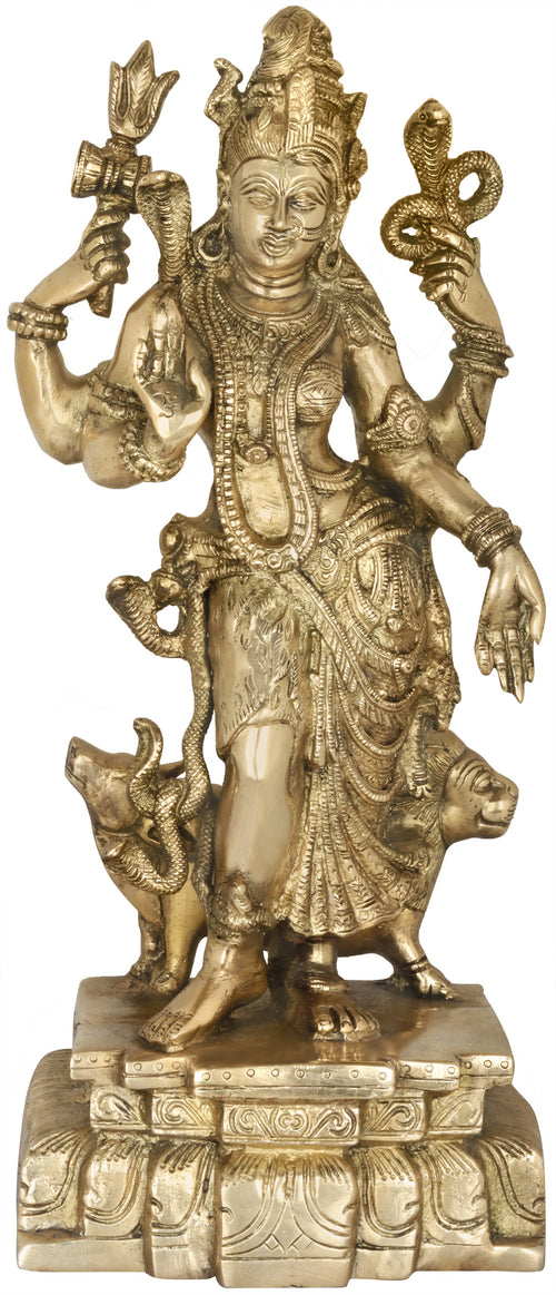 17" Ardhanarishvara Handcrafted Brass Statue for Pooja