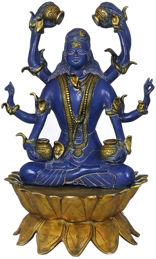 14" Ashtabhujadhari Mahamrtyunjaya Brass Statue Handmade