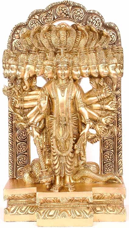 14" Lord Vishnu Cosmic Magnification Handmade Brass Idol