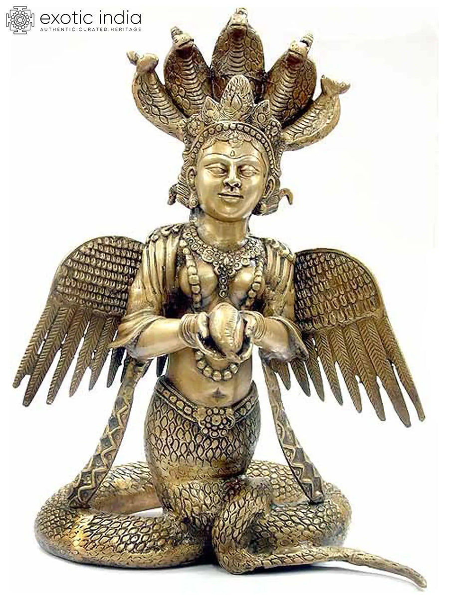 17" Handmade Naga-Kanya Brass Statue - Snake Woman Idol