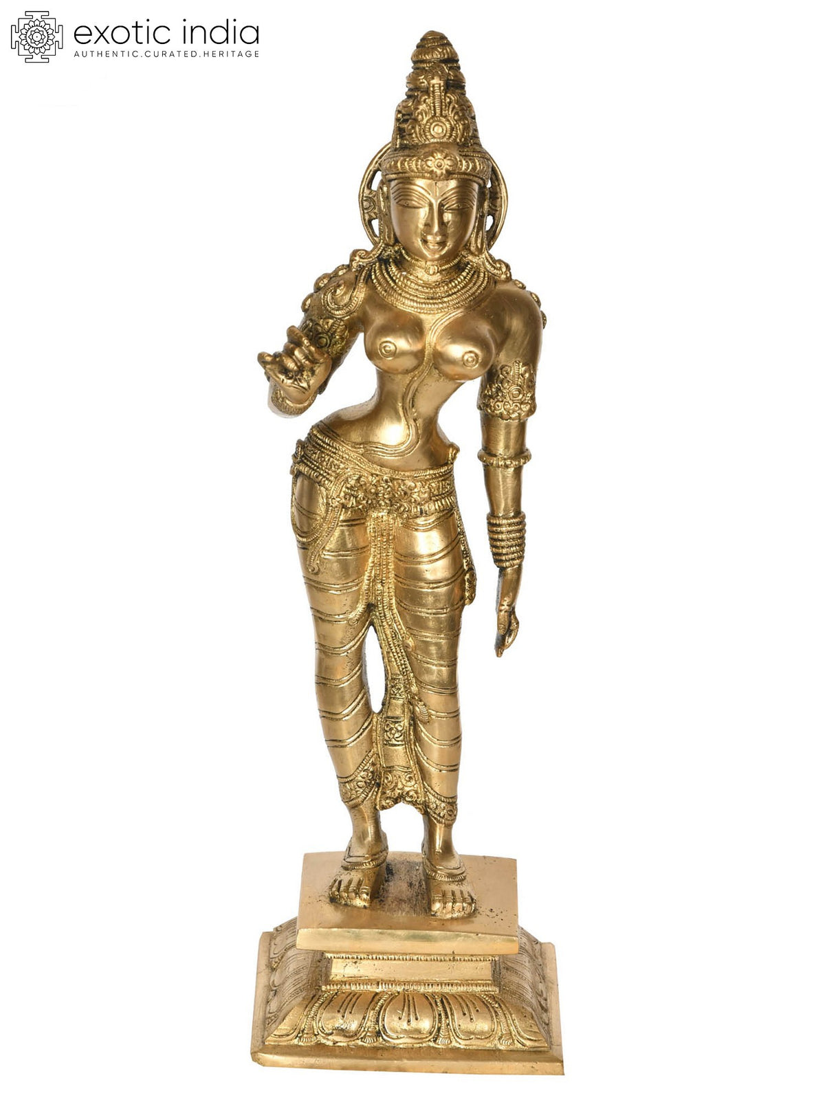 13" Standing Parvati in Brass | Handmade | Made In India