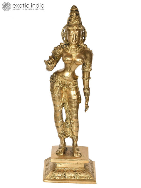 13" Standing Parvati Brass Statue | Handmade | Made In India