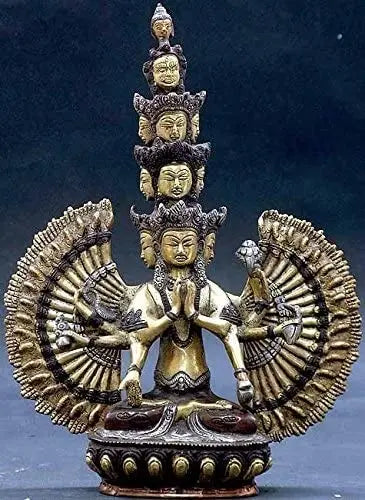 12" Eleven Headed Thousand Armed Avalokiteshvara Brass Statue Handmade