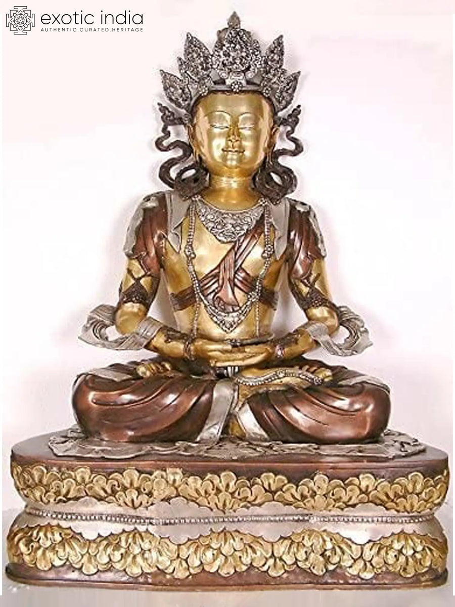 40" Large Crowned Buddha Brass Statue Handmade