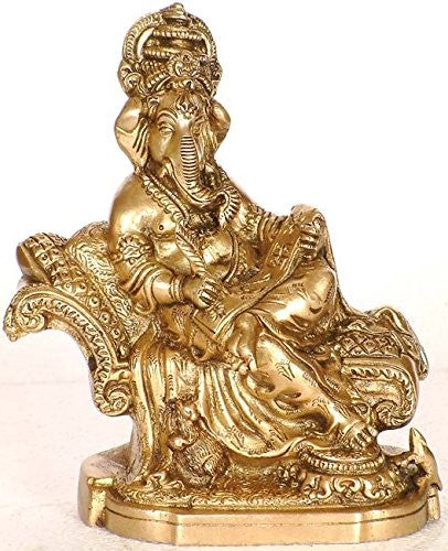 7" Handmade Brass Ganesha the Scribe Idol