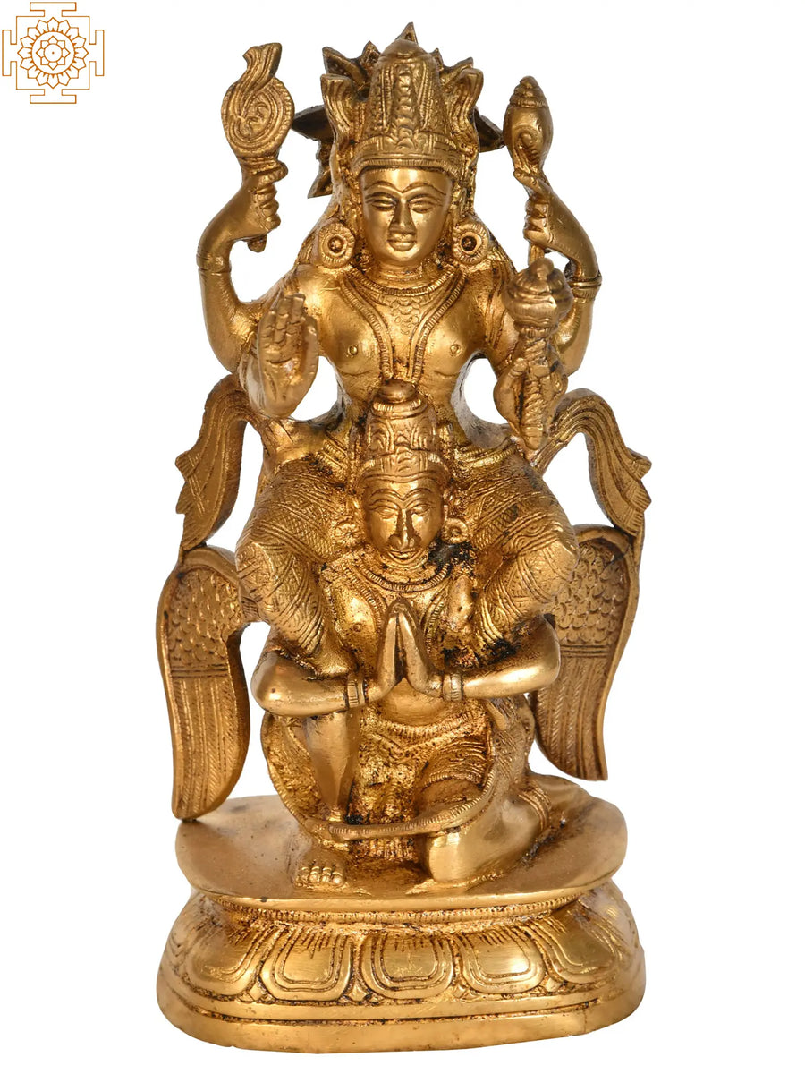 7" Lord Vishnu on Garuda Brass Statue Handmade