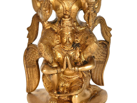 7" Brass Lord Vishnu Idol on Garuda | Handmade | Made In India