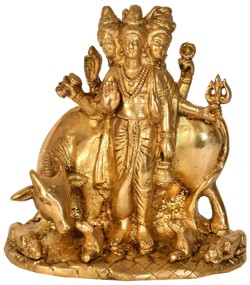 6" Brass Lord Dattatreya Handmade Statue for Pooja