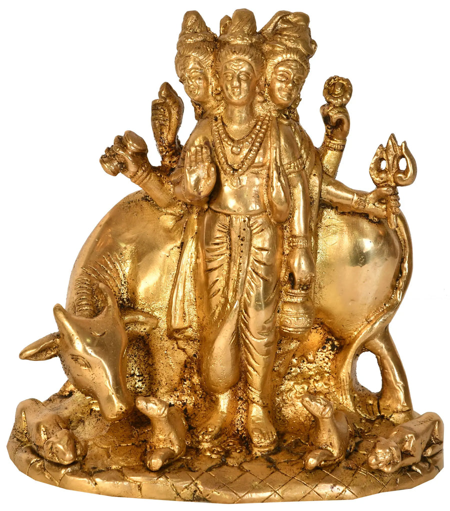 6" Brass Lord Dattatreya Handmade Statue for Pooja