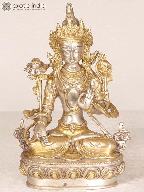 8" White Tara Brass Idol Tibetan Buddhist Goddess Handmade
