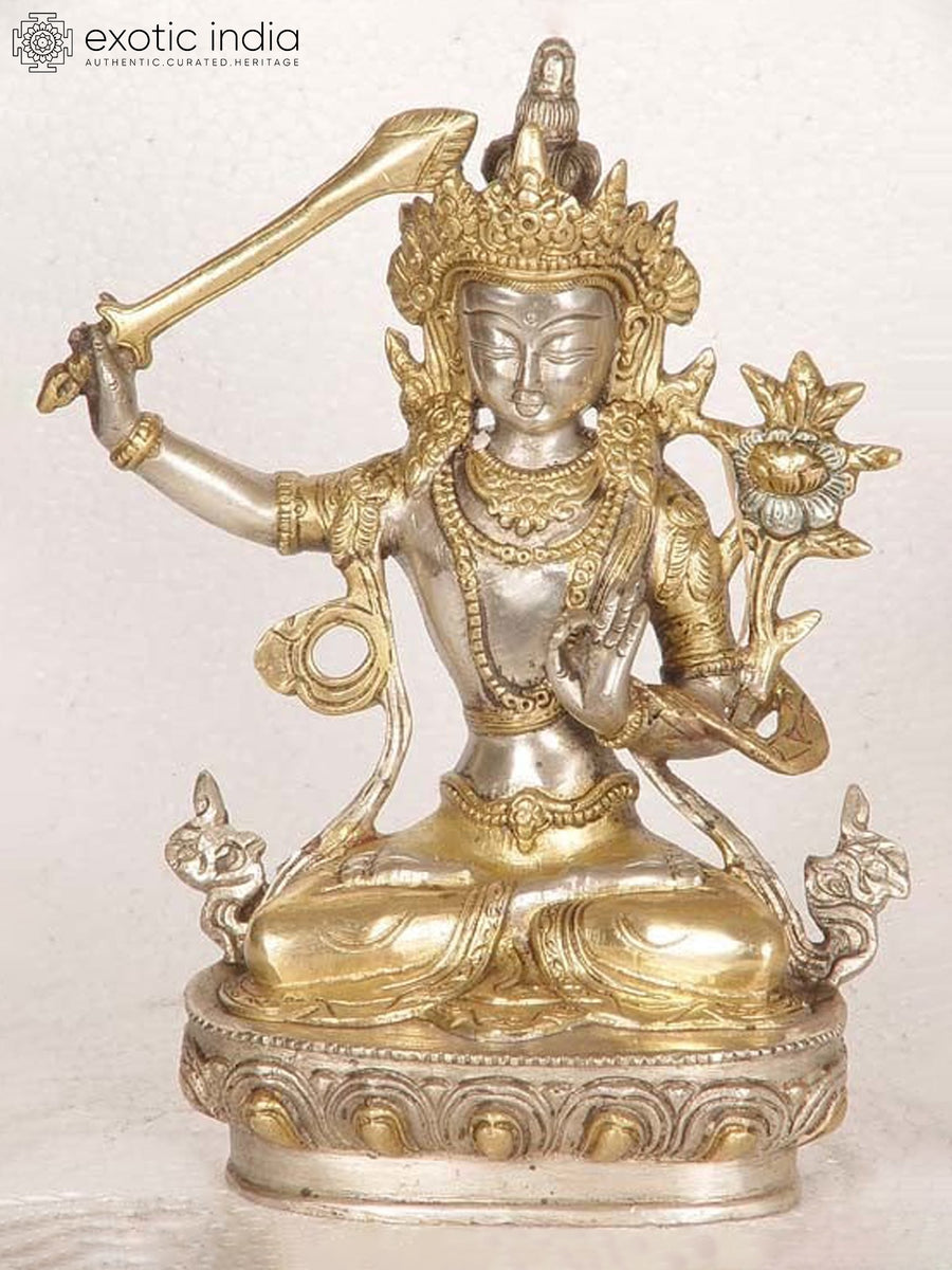 8" Handmade Manjushri Bodhisattva Brass Statue for Pooja