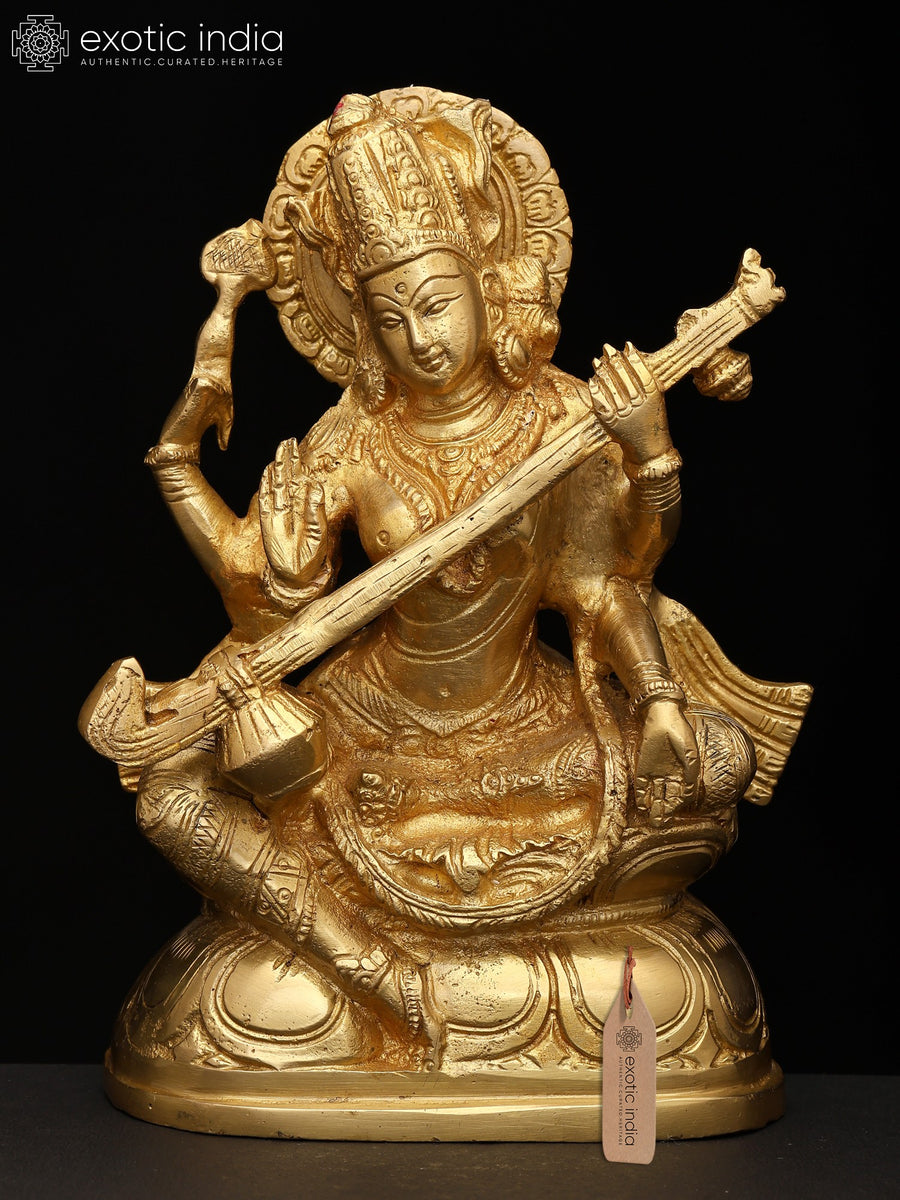 7" Saraswati Brass Statue Handmade