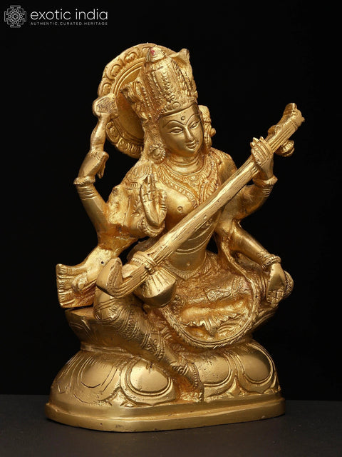 7" Saraswati Brass Statue | Handmade | Made In India