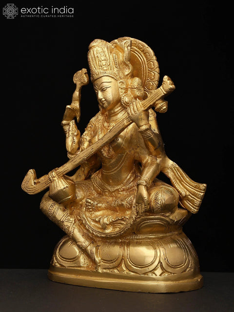 7" Saraswati Brass Statue | Handmade | Made In India