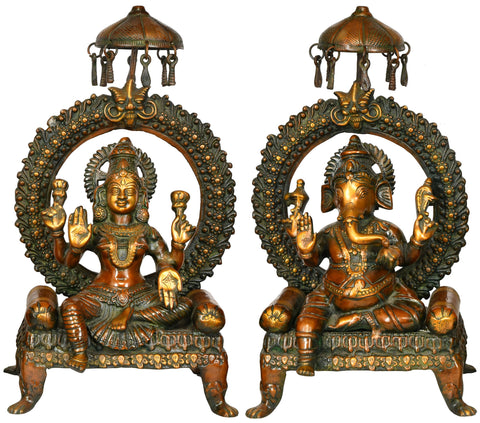 17" Royal Lakshmi Ganesha In Brass | Handmade | Made In India