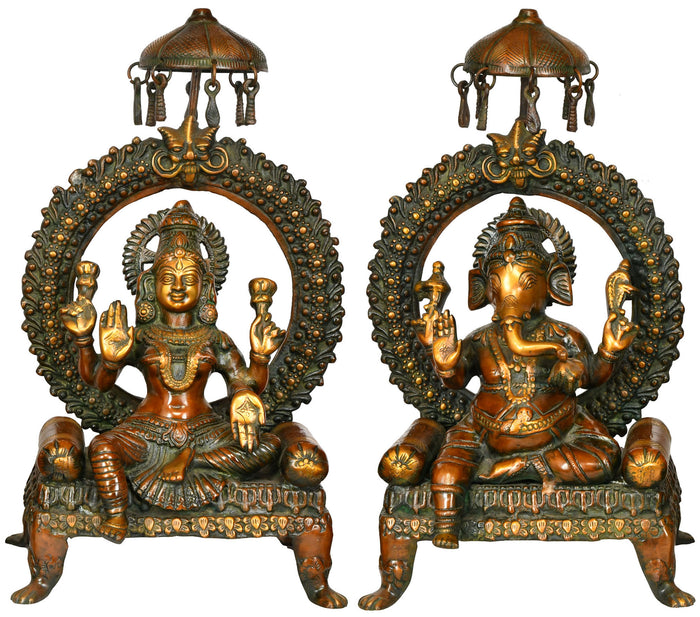 17" Lakshmi Ganesha Brass Statue Handmade for Home Pooja