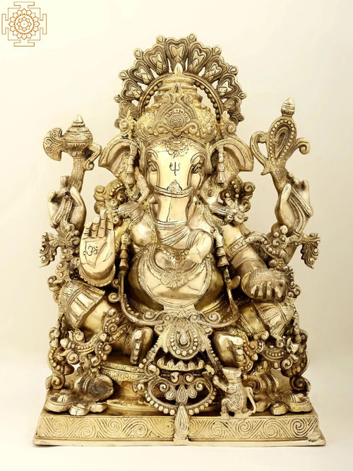 19" Handmade Lord Ganesha Brass Statue for Pooja