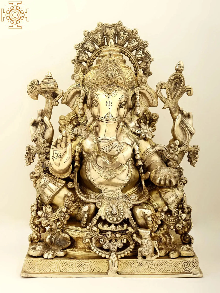 19" Handmade Lord Ganesha Brass Statue for Pooja