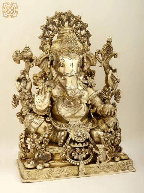 19" Superbly Decorated Lord Ganesha In Brass | Handmade | Made In India