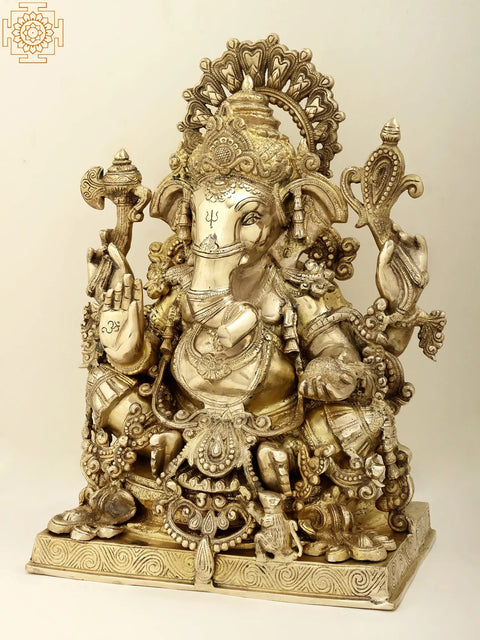 19" Superbly Decorated Lord Ganesha In Brass | Handmade | Made In India