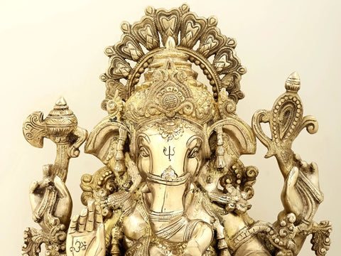 19" Superbly Decorated Lord Ganesha In Brass | Handmade | Made In India