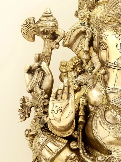 19" Superbly Decorated Lord Ganesha In Brass | Handmade | Made In India