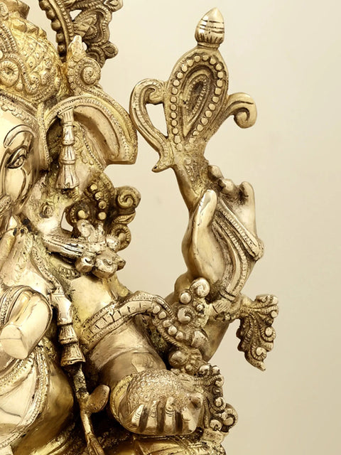 19" Superbly Decorated Lord Ganesha In Brass | Handmade | Made In India
