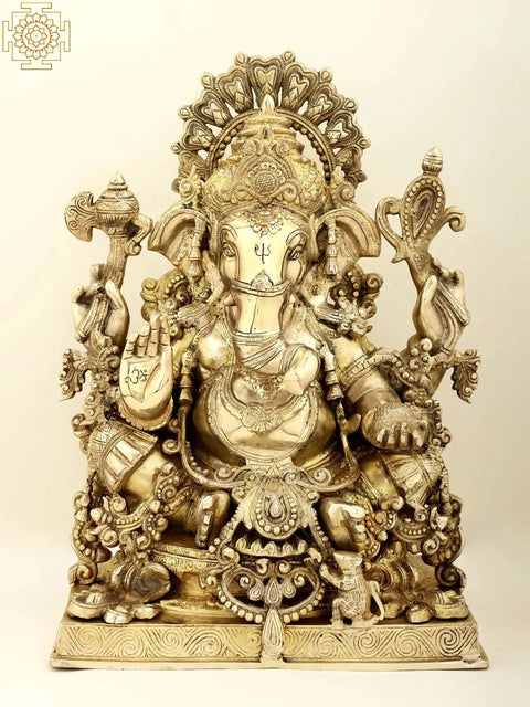 19" Superbly Decorated Lord Ganesha In Brass | Handmade | Made In India