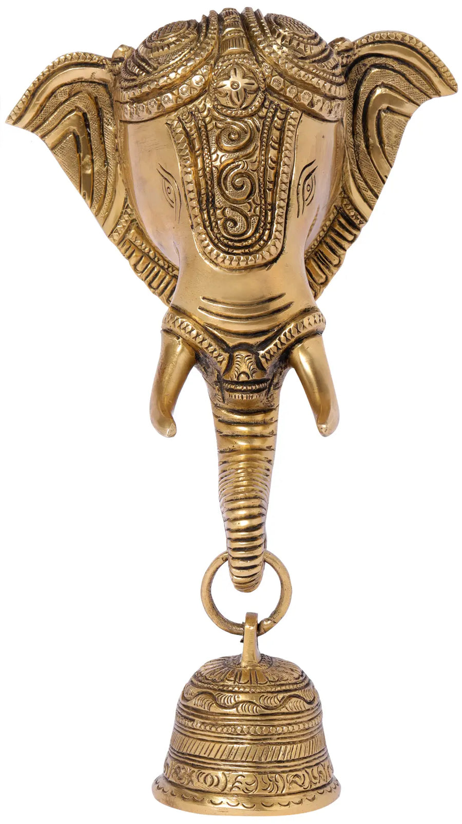 8" Lord Ganesha Engraved Brass Temple Bell Wall Hanging Handmade