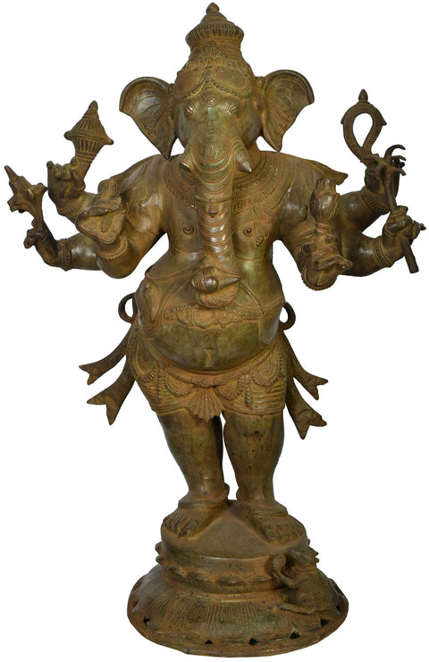 31" Large Size Standing Ganesha Brass Statue | Handmade | Made In India