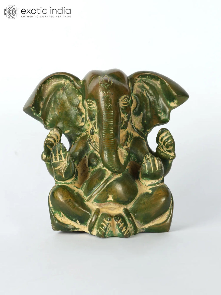 5" Lord Ganesha Brass Idol Seated with Large Ears Handmade