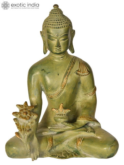 7" Tibetan Buddhist Deity Medicine Buddha Idol | Handmade Brass Statue | Made in India