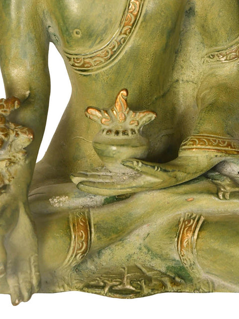 7" Tibetan Buddhist Deity Medicine Buddha Idol | Handmade Brass Statue | Made in India