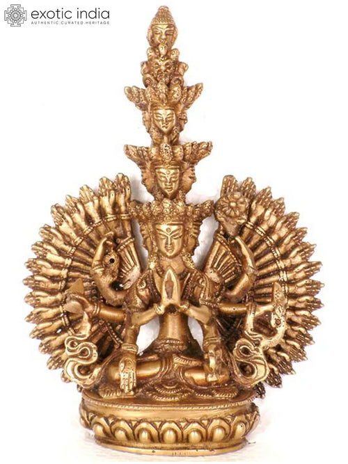 7" Eleven Headed Avalokiteshvara Brass Idol for Pooja