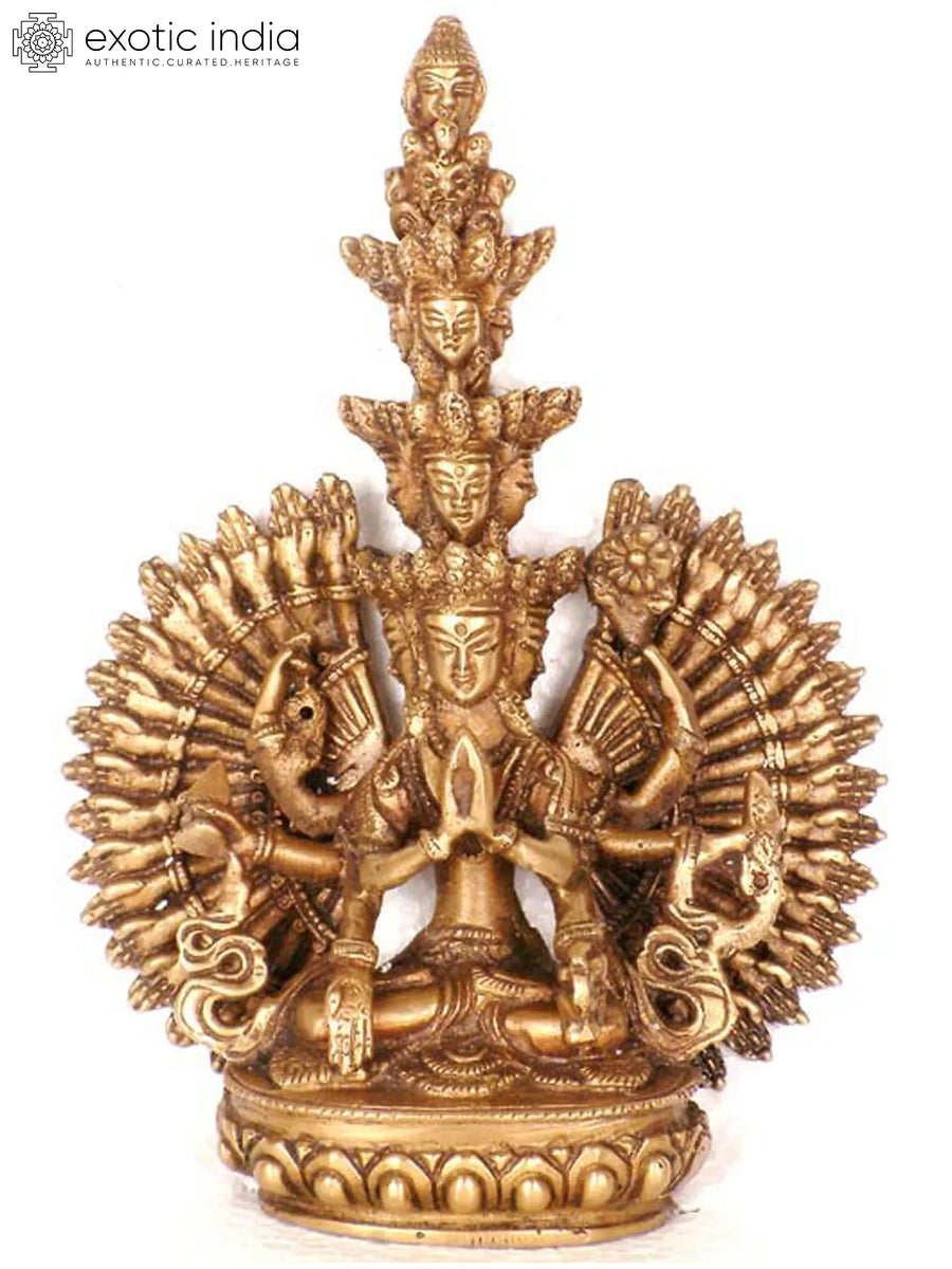 7" Eleven Headed Avalokiteshvara Brass Idol for Pooja