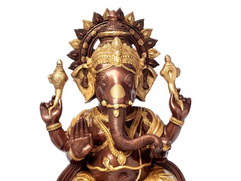 36" Large Ganesha Brass Figurine | Indian HandCrafted Idol
