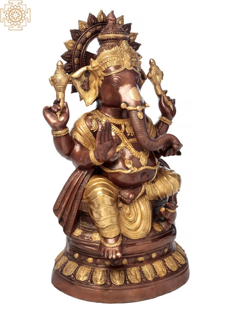 36" Large Ganesha Brass Figurine | Indian HandCrafted Idol