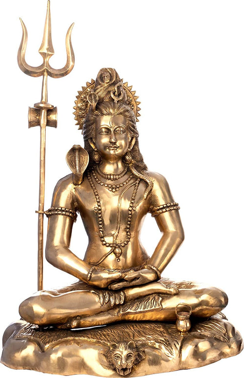 27" Meditating Shiva Brass Statue Handmade Home Decor