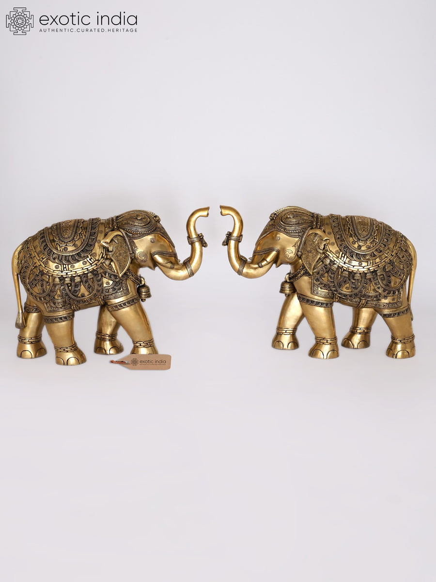 Brass Elephant Pair Statues for Home Decor