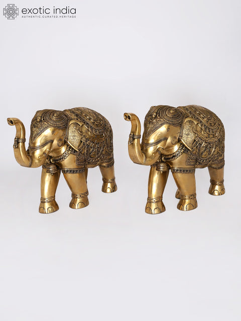 Decorative Pair of Elephants | Brass Statues | Home Decor