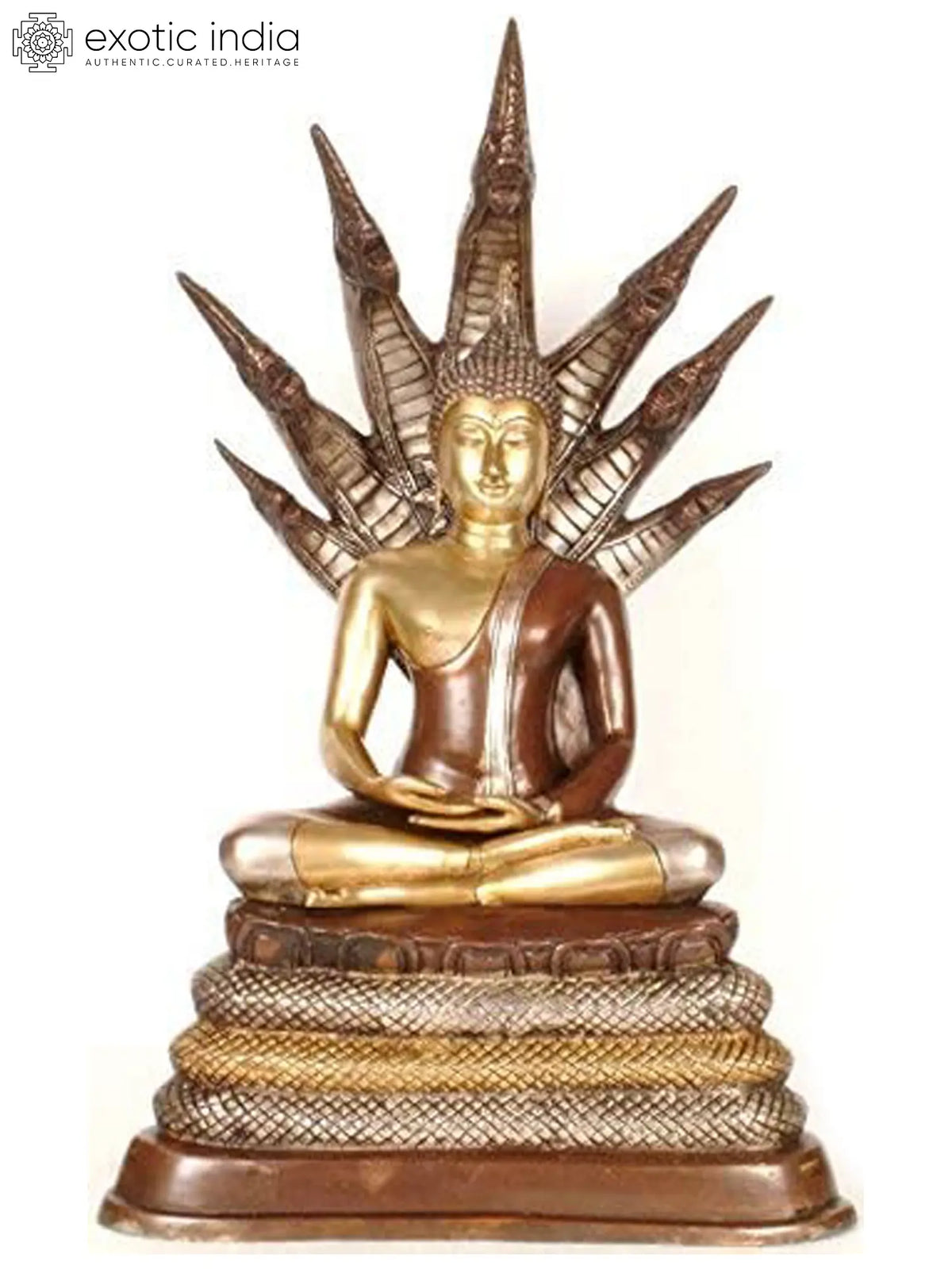 21" Gautam Buddha Sheltered by Muchalinda In Brass | Handmade | Made In India