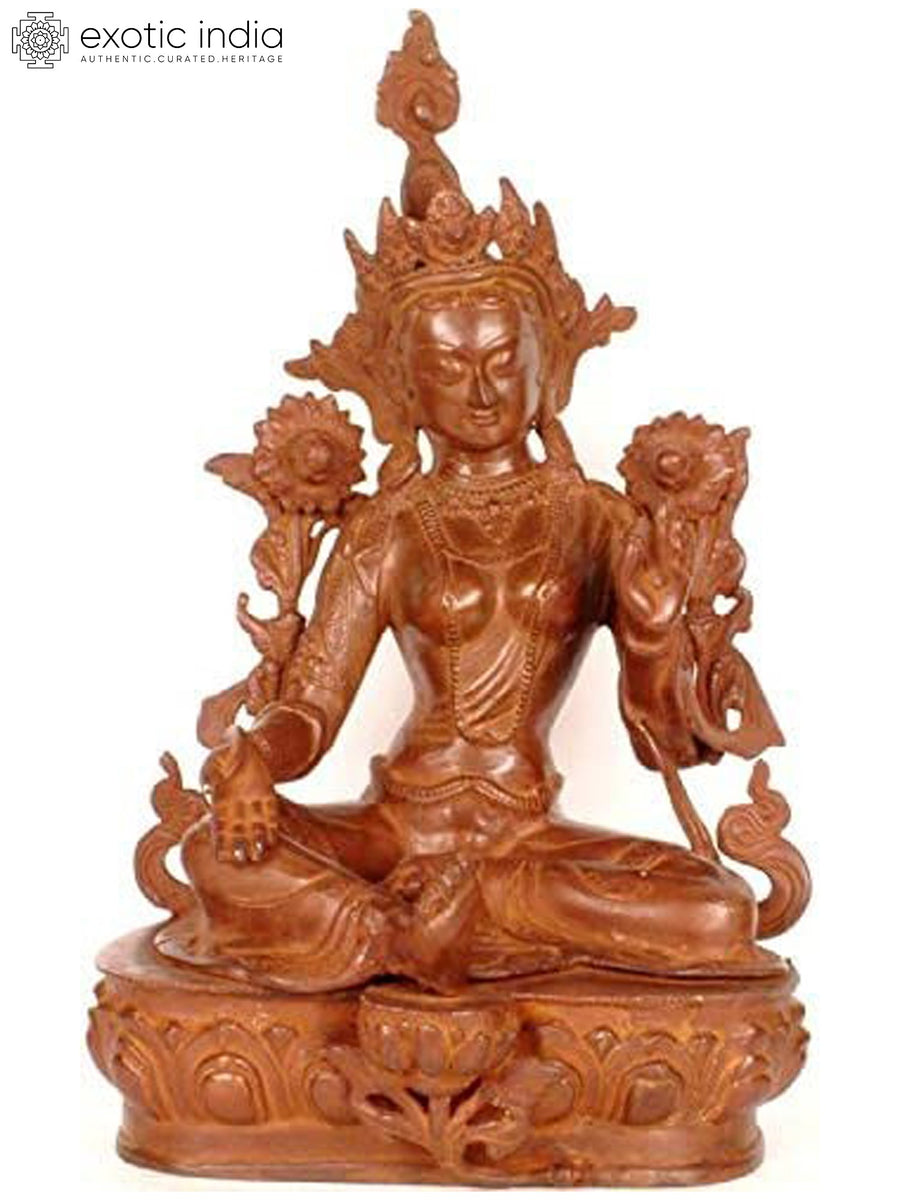19" Green Tara Brass Statue - Handmade Tibetan Buddhist Goddess Idol
