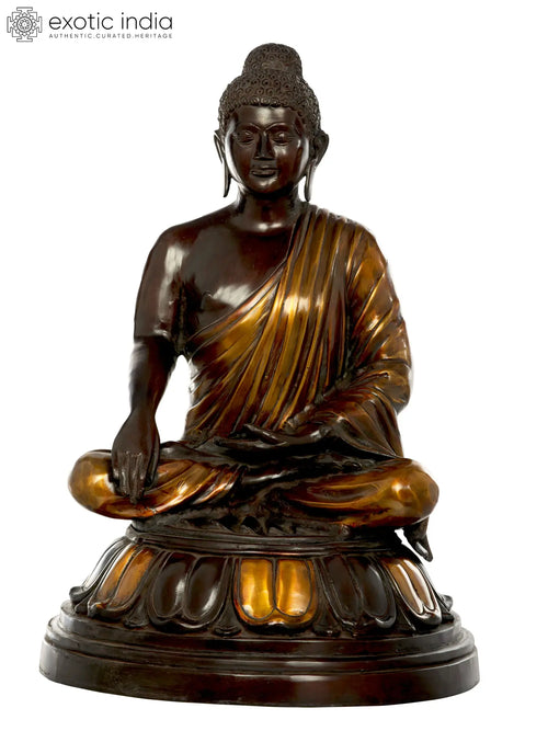 21" Handmade Brass Buddha Bhumisparsha Mudra Statue