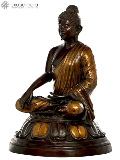 21" Tibetan Buddhist Lord Buddha in Bhumisparsha Mudra In Brass | Handmade | Made In India