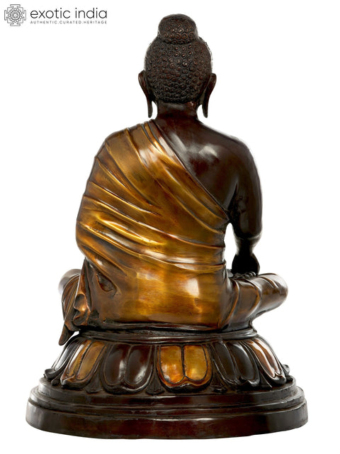 21" Tibetan Buddhist Lord Buddha in Bhumisparsha Mudra In Brass | Handmade | Made In India